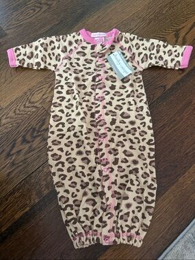 Baby Steps Leopard Print Gown with Pink Trim